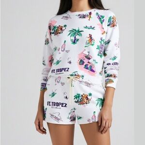 Lou & Grey Shorts Set St. Tropez Graphic sweatshirt and shorts Small Medium LOFT